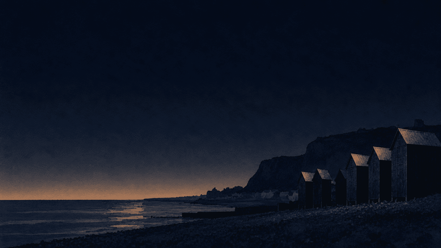 A painting of Hastings at dusk